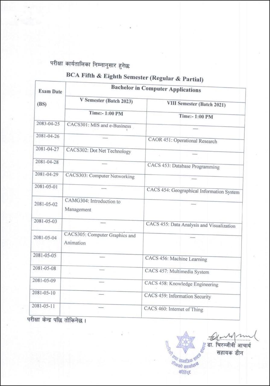 TU Publishes BCA 5th and 8th Semester Exam Routine (Regular & Partial ...