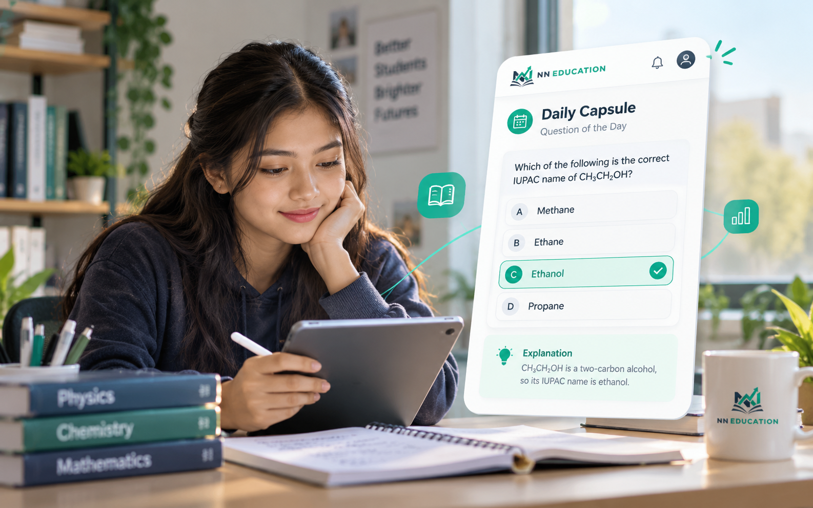 Student using the NN Education Daily Capsule feature for daily MCQ practice